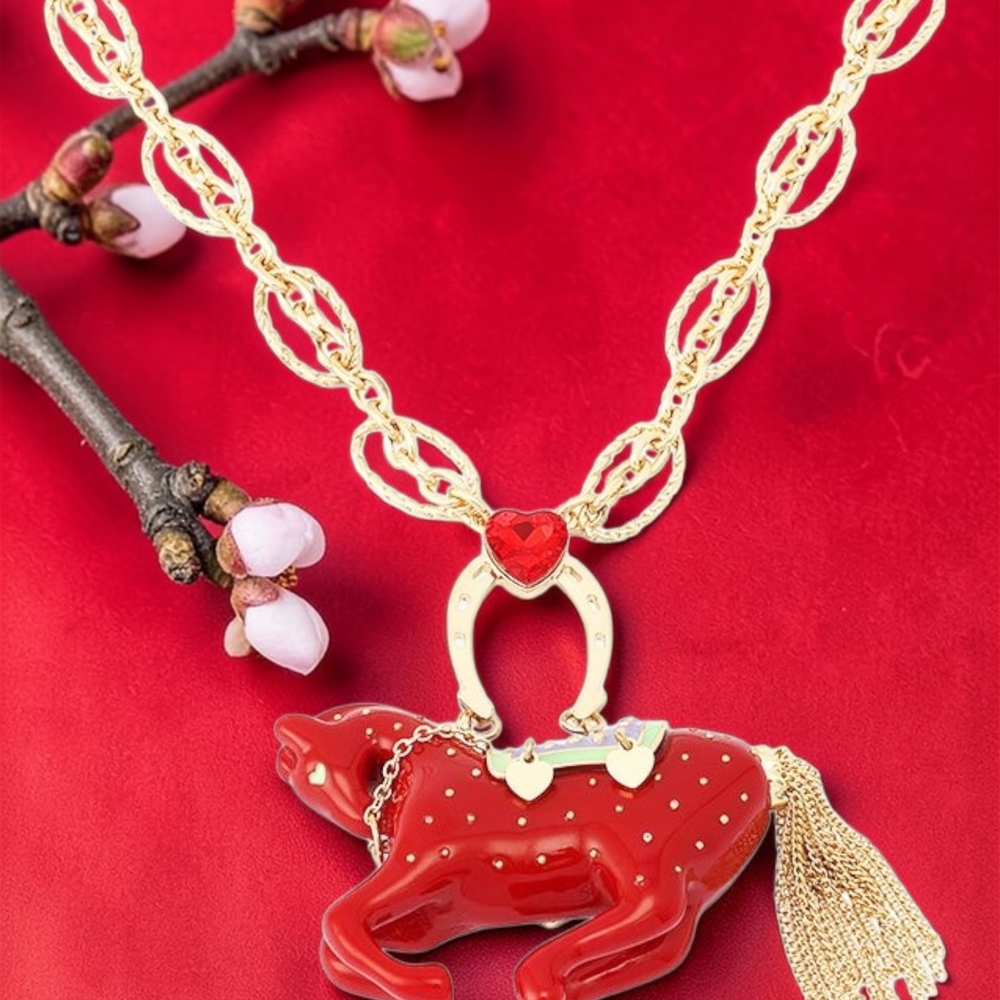 NEW Betsey Johnson Year of the Horse Metal&Crystals Pendant Necklace 30" NWT